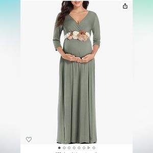 Kim S LG Green maxi maternity dress with floral sash